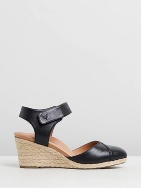 Vionic Loike Leather Espadrille Wedge Sandals Black Women's 10 Closed Toe